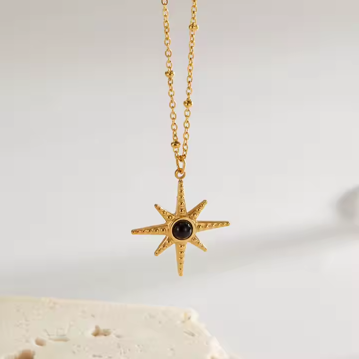 Fashionable Titanium Steel Necklace, Simple and Versatile, Octagonal Star Plated Gold Collarbone Chain, Women's Necklace Gift