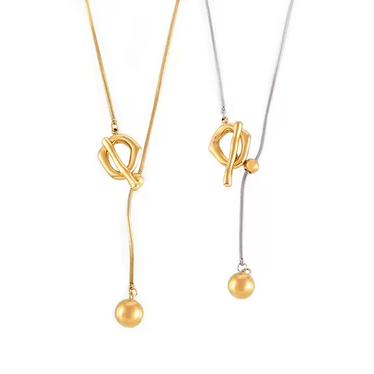 European American Chic Style OT Buckle Bead Sweater Chain Stainless Fashion Chains Necklaces Adjustable Length Pull-Out Style