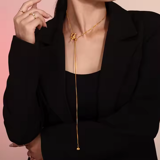 European American Chic Style OT Buckle Bead Sweater Chain Stainless Fashion Chains Necklaces Adjustable Length Pull-Out Style