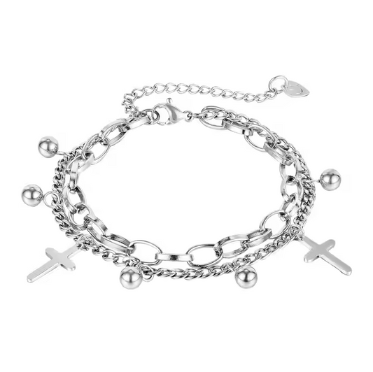 Personalized Double-layer Titanium Steel Cross Bracelet, Trendy and Fashionable Stainless Steel Bracelet, Women's Bracelet Gift